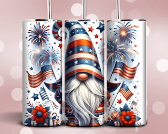 Patriotic Gnome, Gnome America 4th Of July, 20 oz Skinny Tumbler Sublimation Design, Instant Digital Download PNG, Straight Tumbler Wrap