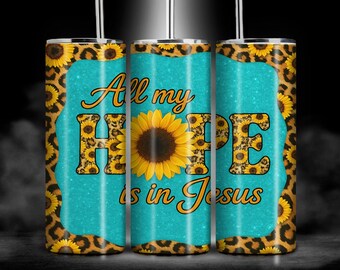Sunflower Leopard Tumbler Wrap: Christian 20 oz Skinny Tumbler (Digital Download)