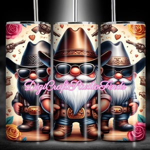 Cowboy Gnomes Tumbler Wrap: American 20 oz Skinny Sublimation Design (Digital Download PNG)