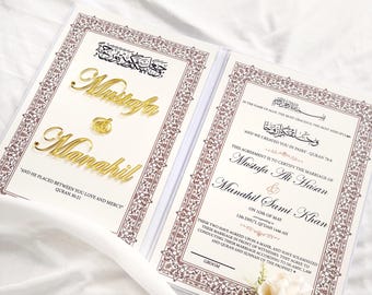 Lyxigt Nikkah-certifikat, personligt Nikkah-kontrakt, islamiskt bröllopskontrakt, Nikkah Nama, muslimskt vigselbevis, islamiskt bröllop