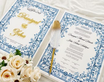 Digital Nikkah Contract, Islamic Blue Nikkah Certificate Template, Nikkah Sign, Islamic Wedding Sign Template, Islamic Wedding Certificate