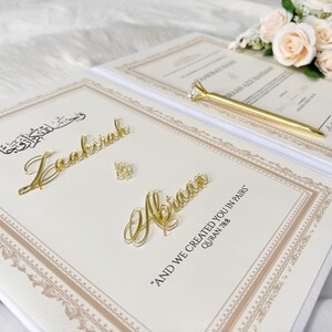 Lyxigt Nikkah-certifikat, personligt Nikkah-kontrakt, islamiskt bröllopskontrakt, Nikkah Nama, muslimskt vigselbevis, islamiskt bröllop bild 3