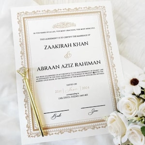 Nikkah-Zertifikat, personalisierter Nikkah-Vertrag, Islamischer Hochzeitsvertrag, Nikkah Nama, Muslimische Heiratsurkunde, Hochzeit