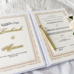 Lyxigt Nikkah-certifikat, personligt Nikkah-kontrakt, islamiskt bröllopskontrakt, Nikkah Nama, muslimskt vigselbevis, islamiskt bröllop bild 4