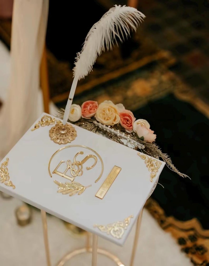 Lyxigt Nikkah-certifikat, personligt Nikkah-kontrakt, islamiskt bröllopskontrakt, Nikkah Nama, muslimskt vigselbevis, islamiskt bröllop bild 1