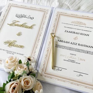 Lyxigt Nikkah-certifikat, personligt Nikkah-kontrakt, islamiskt bröllopskontrakt, Nikkah Nama, muslimskt vigselbevis, islamiskt bröllop bild 6