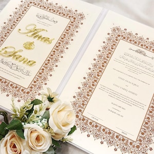 Luxus Nikkah Zertifikat, personalisierter Nikkah Vertrag, Islamischer Hochzeitsvertrag, Nikkah Nama, Muslimische Heiratsurkunde, Islamische Hochzeit