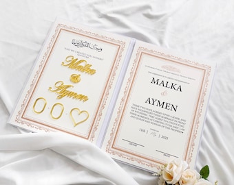 Lyxigt Nikkah-certifikat, personligt fingeravtrycks-Nikkah-kontrakt, islamiskt bröllopskontrakt, Nikkah Nama, muslimskt vigselbevis