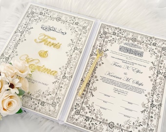 Lyxigt Nikkah-certifikat, personligt Nikkah-kontrakt, islamiskt bröllopskontrakt, Nikkah Nama, muslimskt vigselbevis, islamiskt bröllop