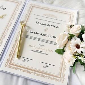 Lyxigt Nikkah-certifikat, personligt Nikkah-kontrakt, islamiskt bröllopskontrakt, Nikkah Nama, muslimskt vigselbevis, islamiskt bröllop bild 5