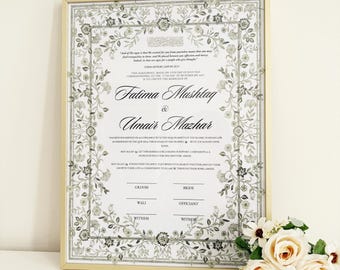 Digital Nikkah Certificate, Personalized Nikkah Contract Template, Islamic Wedding Contract, Nama, Muslim Marriage Certificate, Wedding