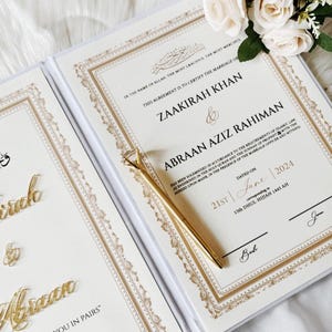 Luxus Nikkah Zertifikat, personalisierter Nikkah Vertrag, Islamischer Hochzeitsvertrag, Nikkah Nama, Muslimische Heiratsurkunde, Islamische Hochzeit