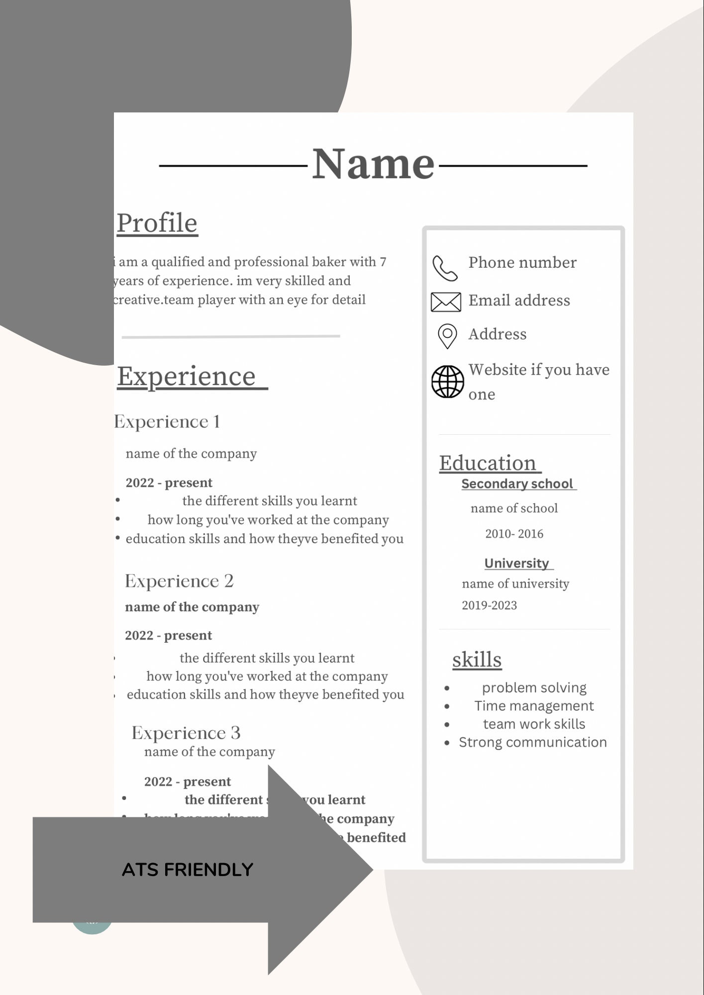 Easy Pattern For Cv Cv Template, Quick & Simple but Still Professional - Etsy