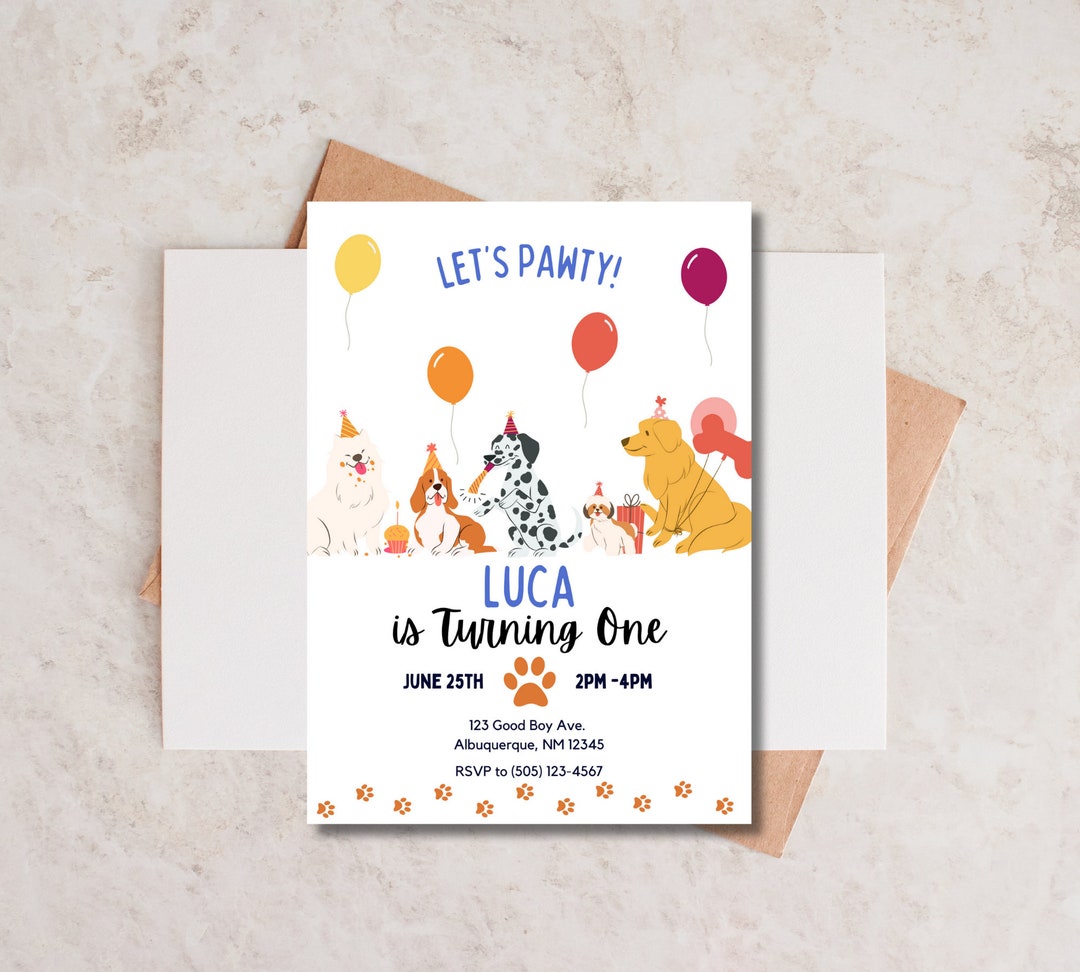 LET'S Pawty Birthday Invitation | Dog | Puppy Party | Toddler ...