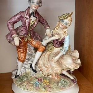 Capodimonte N Italian Porcelain Figurine Victorian Style Couple 1960s-70s
