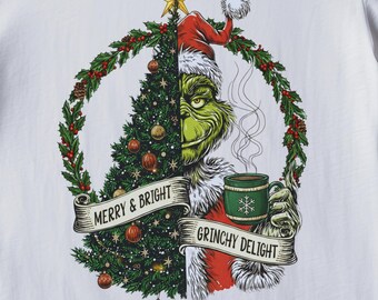 Christmas Green Grinchmas  PNG with Tree | Retro Christmas Clipart | Merry & Bright Grinchmas Digital Download | Winter Clipart PNG