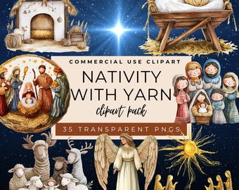 Paquete de imágenes prediseñadas de la Natividad de Hilo: Gráficos navideños en acuarela (PNG)