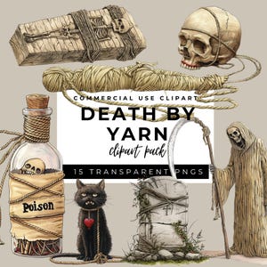 Pack de cliparts Mort par laine, téléchargement numérique, noir et blanc, aquarelle Grim Reaper Clipart, Clipart usage Commercial