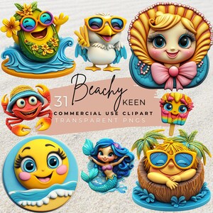 Beach Clipart: Summer Ocean Watercolor PNG (Commercial Use, Digital Download