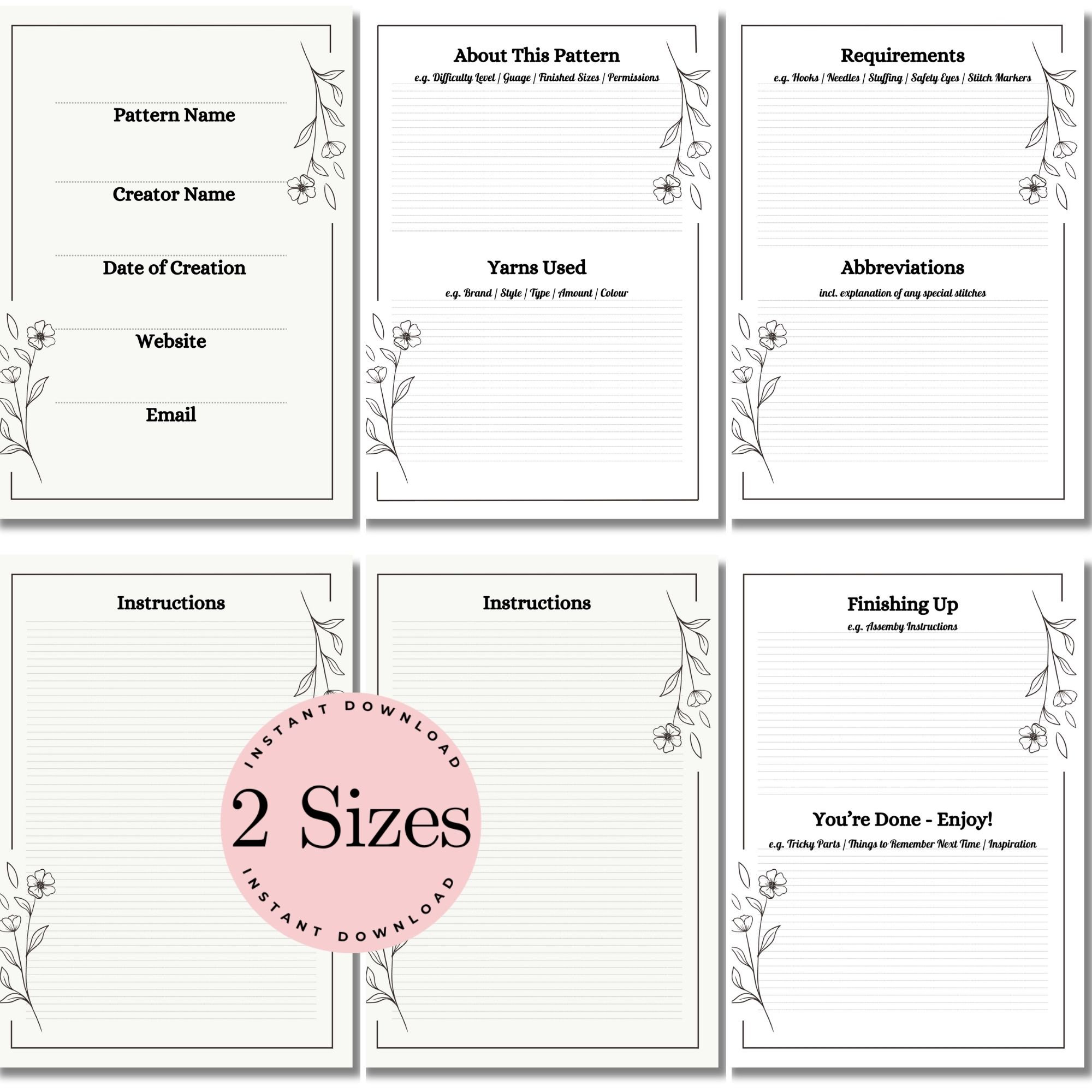 PRINTABLE Minimalist Crochet Pattern Template | Knit Pattern Template ...