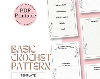 PRINTABLE Minimalist Crochet Pattern Template | Knit Pattern Template | Craft Planner | Printable Templates | Pdf Download | Handmade Gifts