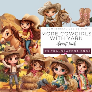 More Cowgirls with Yarn Clipart Pack | Digital Download | Cowgirl Clipart | Cowboy Girl Clipart | Western Clipart | Horse Clipart