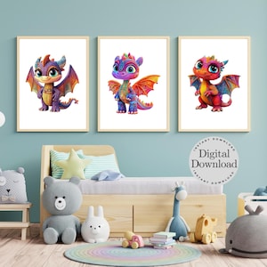 Yarn Dragon Nursery Art Prints: Whimsical Dragon Illustration (Digital Download)