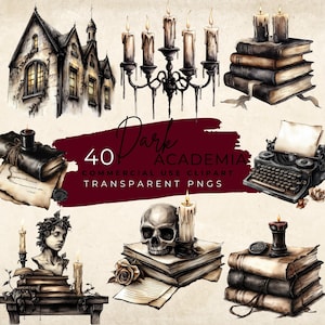 Dark Academia Clipart, Watercolor Gothic PNG, Vintage Stickers for Scrapbooking, Digital Download, Aesthetic Art