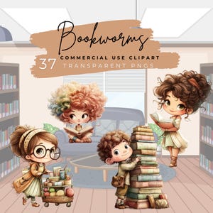 Clipart boekenwurmen, gezellig lezen png, digitale download voor boekenliefhebbers, schattige boekenwurmkunst, grillige clipart, digitale download png