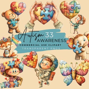 Autismebewustzijn clipart, png-illustraties voor ambachten, digitale download, puzzelstukkunst, commercieel gebruik
