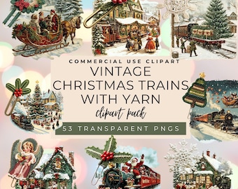 Vintage clipart kersttreinen: png-afbeeldingen voor de feestdagen (digitale download)