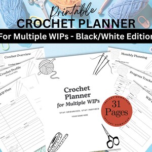 AFDRUKBARE haakplanner voor meerdere WIP&#39;s, digitale projectorganisator, gareninventaristracker, afdrukbaar dagboek voor haakliefhebbers