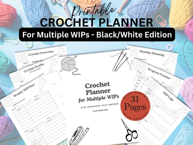 Printable Crochet Planner: WIP Tracker, Yarn Inventory (digital ...