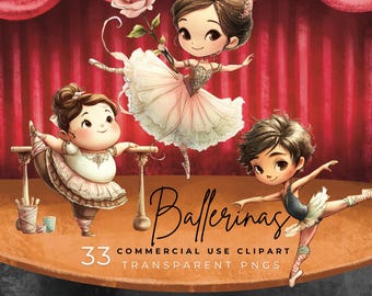 Clipart de bailarina en acuarela: Imágenes PNG de ballet para guardería (descarga digital)