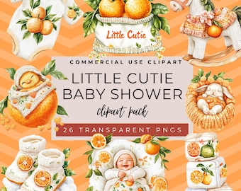 Watercolor Citrus Clipart: Little Cutie Baby Shower PNG (Digital Download)