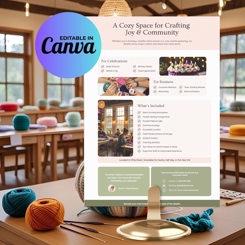 EDITABLE Crochet Event Space Flyer Template, Editable Venue Rental, Party Hall Marketing ...