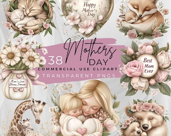 Mother's Day Floral Clipart: 38 PNG Designs (Digital Download)