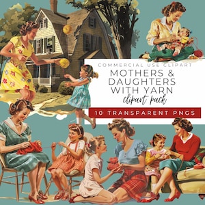 Mothers & Daughters Clipart Pack | Yarn Clipart | Mothers Day Clipart | Mother And Daughter | Mother and Child
