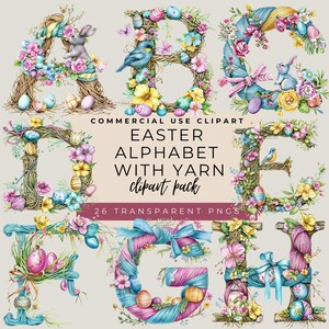 Easter With Yarn Alphabet Clipart Pack, Commercial Use, Happy Easter, Easter Png Design, Nursery Clipart, Digital Download