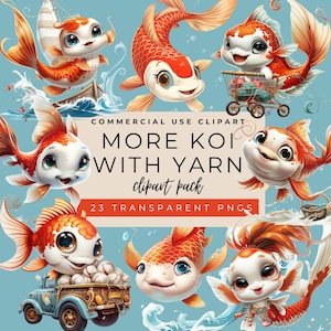 More Koi Fish With Yarn Clipart Pack Digital Download | Koi Fish Clipart | Koi Fish Clip Art | Asian Fish