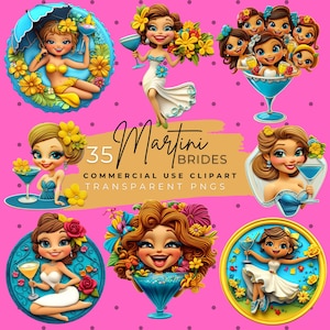 Martini Brides Clipart, wunderliche Junggesellinnenparty SVG, Cocktail Girl PNG, lustige Hochzeitskunst zum Feiern, Feier Kunst für Hochzeiten