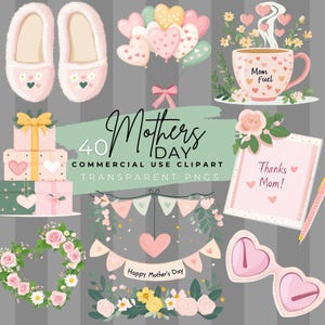 Mothers Day Clipart, Floral Mom Graphics, Happy Mother’s Day PNG, Digital Download for Crafting & DIY Projects