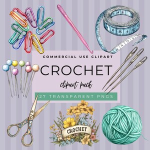 Crochet Clipart Pack, Crochet Supplies, Commercial Use, Card Making, Needlework Teacher, Handmade Clipart