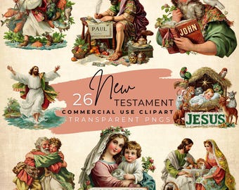 Vintage clipart van bijbelpersonages: christelijke png's voor knutselen (digitale download)