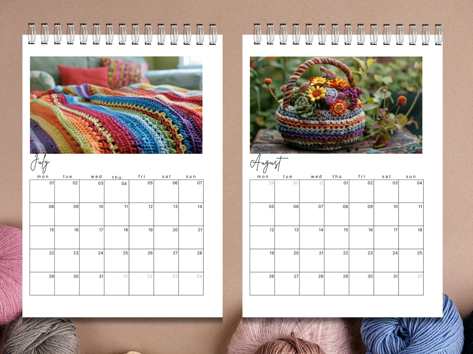 PRINTABLE & EDITABLE 2024 Seasonal Crochet Calendar, for Crochet