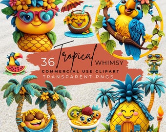 Tropical Clipart Bundle: Summer Beach PNG Graphics for Commercial Use (Digital Download)