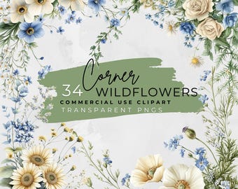 Wildflower Clipart Bundle, Watercolor Floral Elements, Digital Download, Printable Art, Craft Supplies, PNGs
