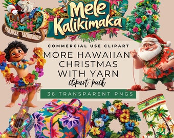 Clipart Hawaiiaans kerstgaren: Mele Kalikimaka png-afbeeldingen (digitale download)