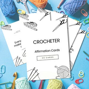 Cartões de afirmação de crochê para impressão - edição em preto e branco, presentes positivos, cartões de incentivo feitos à mão, presentes de crochê exclusivos para amigos
