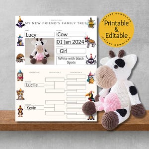 EDITABLE + PRINTABLE Amigurumi Friend Family Tree Template, Genealogy Chart, Family Tree Template, Family Tree Printable, Family Reunion